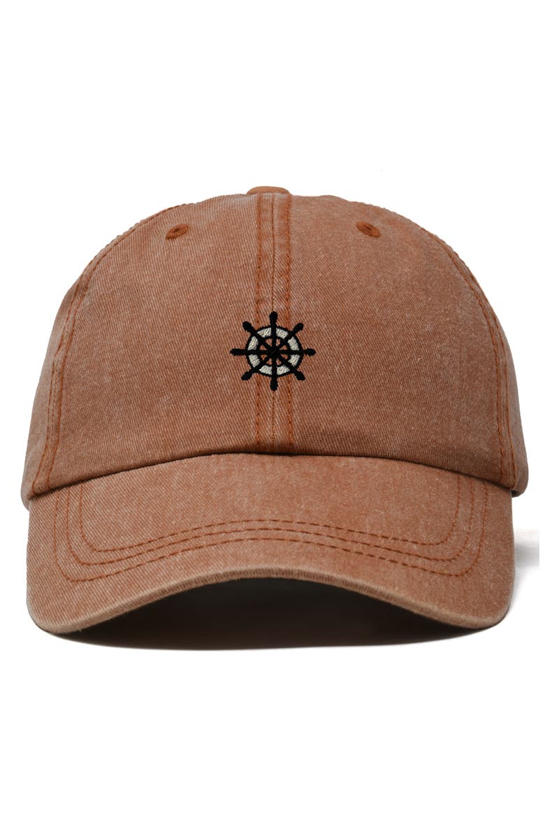 Ship Wheel Dad Hat, Main, color, Washed Orange