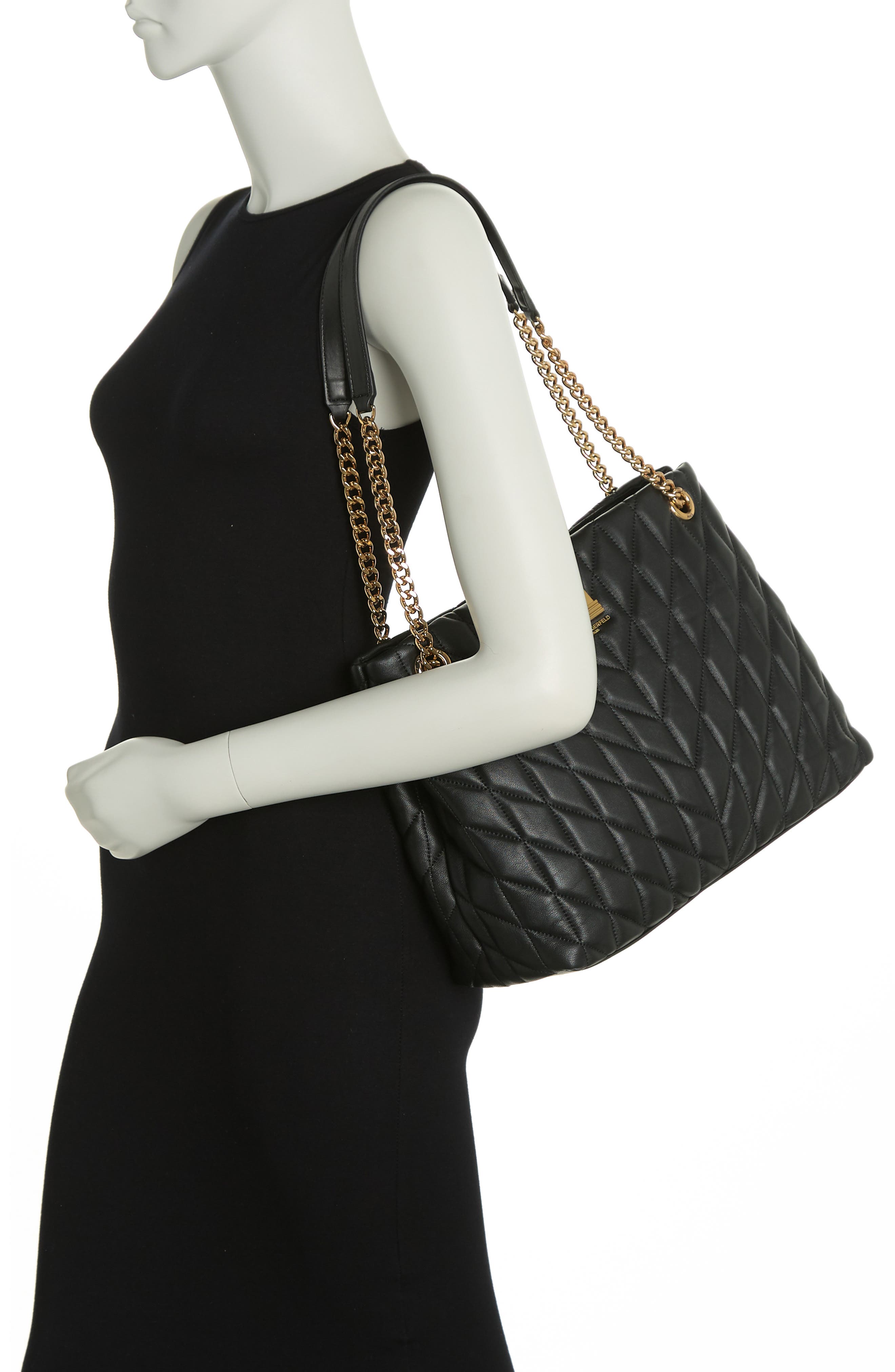Quilted Leather Tote, Alternate, color, BLACK/ GOLD
