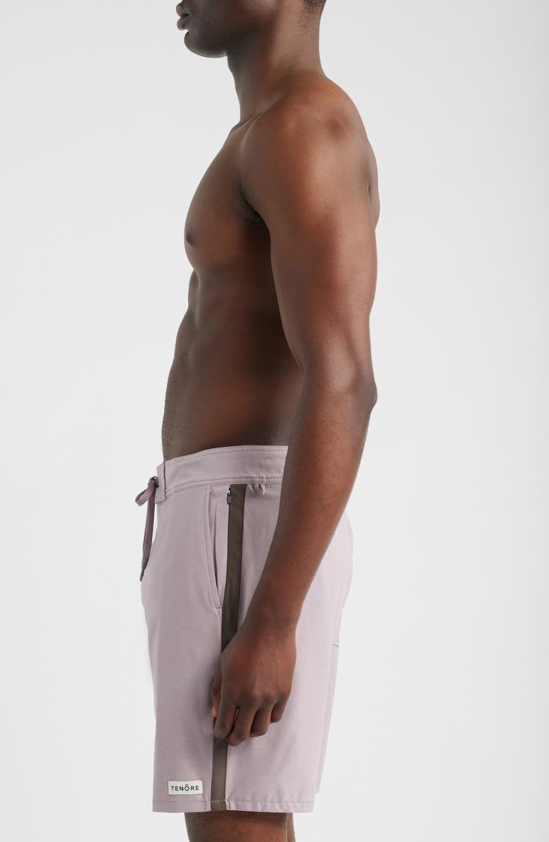 TENŌRE Tuxedo Stripe Board Shorts, Alternate, color, Zinc