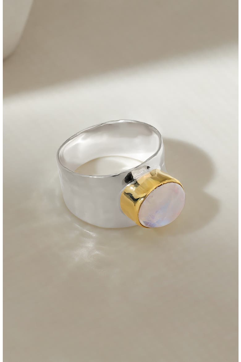 Moonstone Hammered Statement Ring, Alternate, color, WHITE/ BLUE