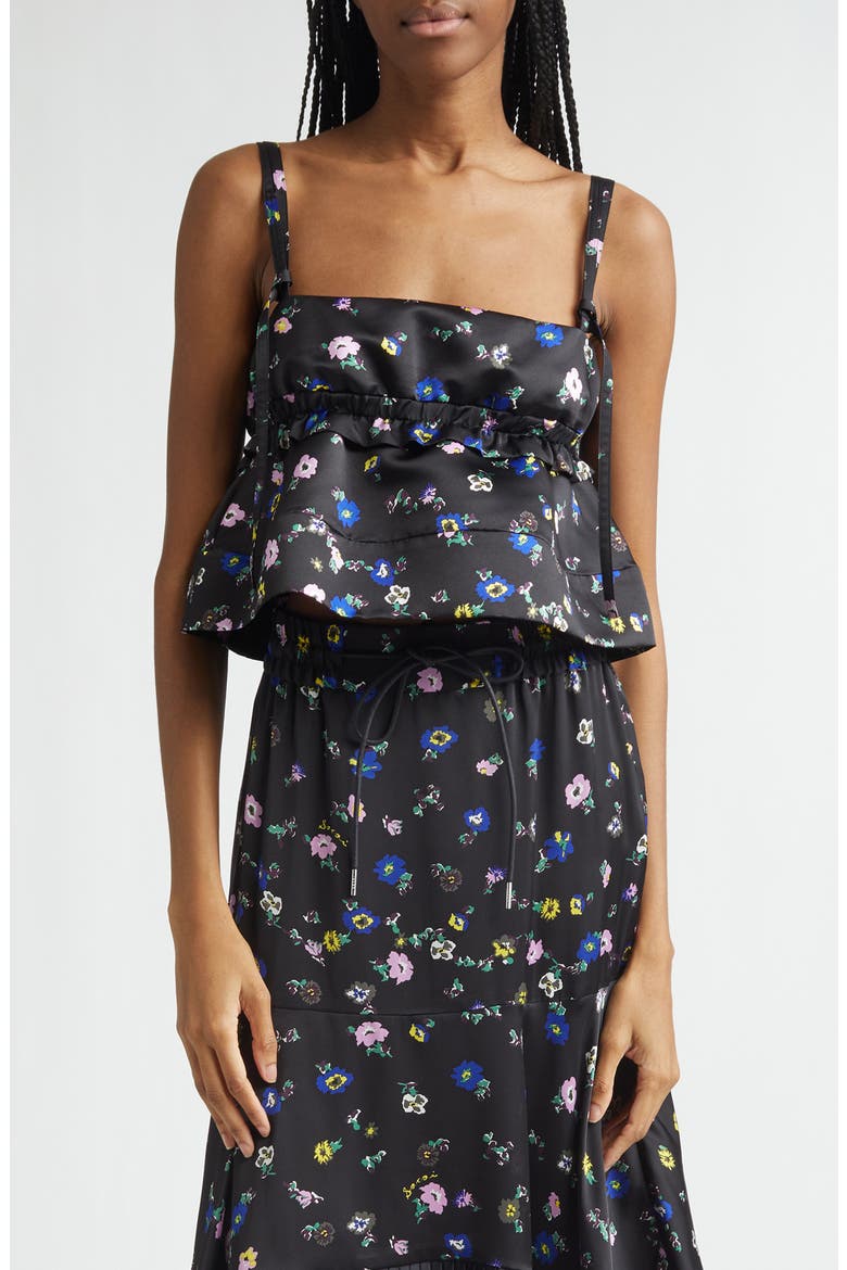 Floral Print Crop Satin Camisole, Main, color, BLACK