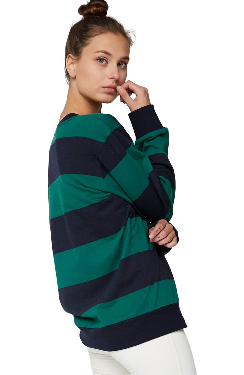 Rebody Active Embroidered Rebody Rugby Striped Sweatshirt Sustainable, Alternate, color, 