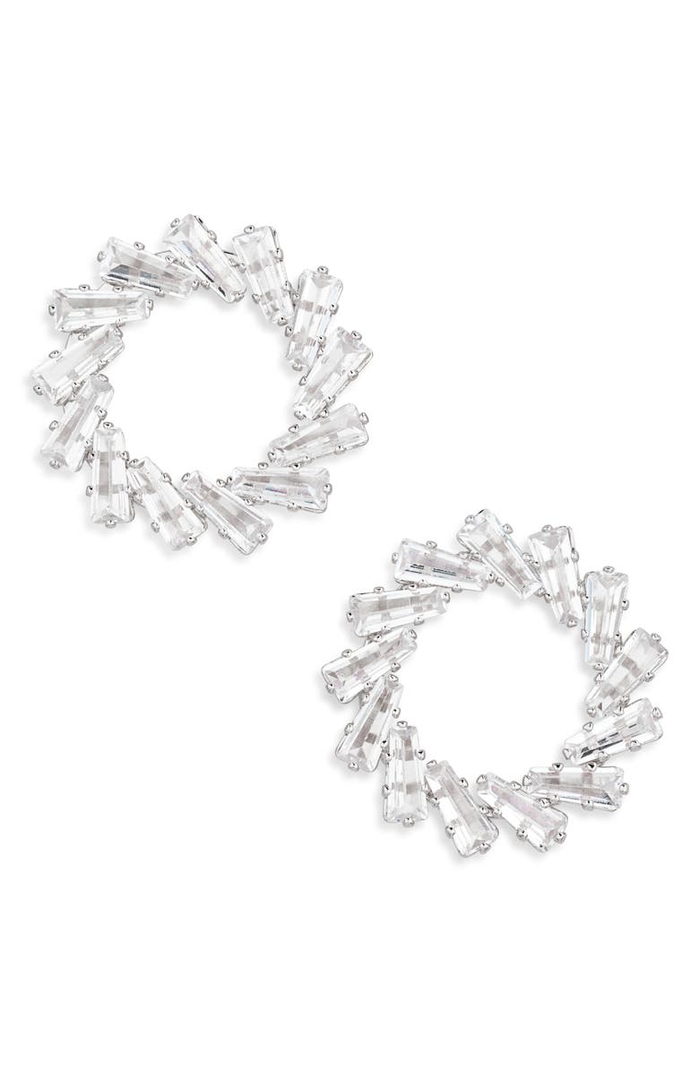 Tasha Baguette Crystal Open Earrings, Main, color, Silver