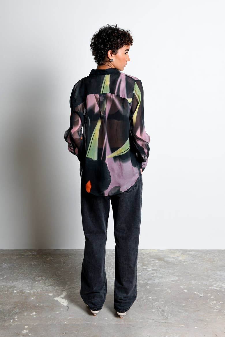 Kali Sheer Organza Long Sleeve Button-Down, Alternate, color, Shadow Iris