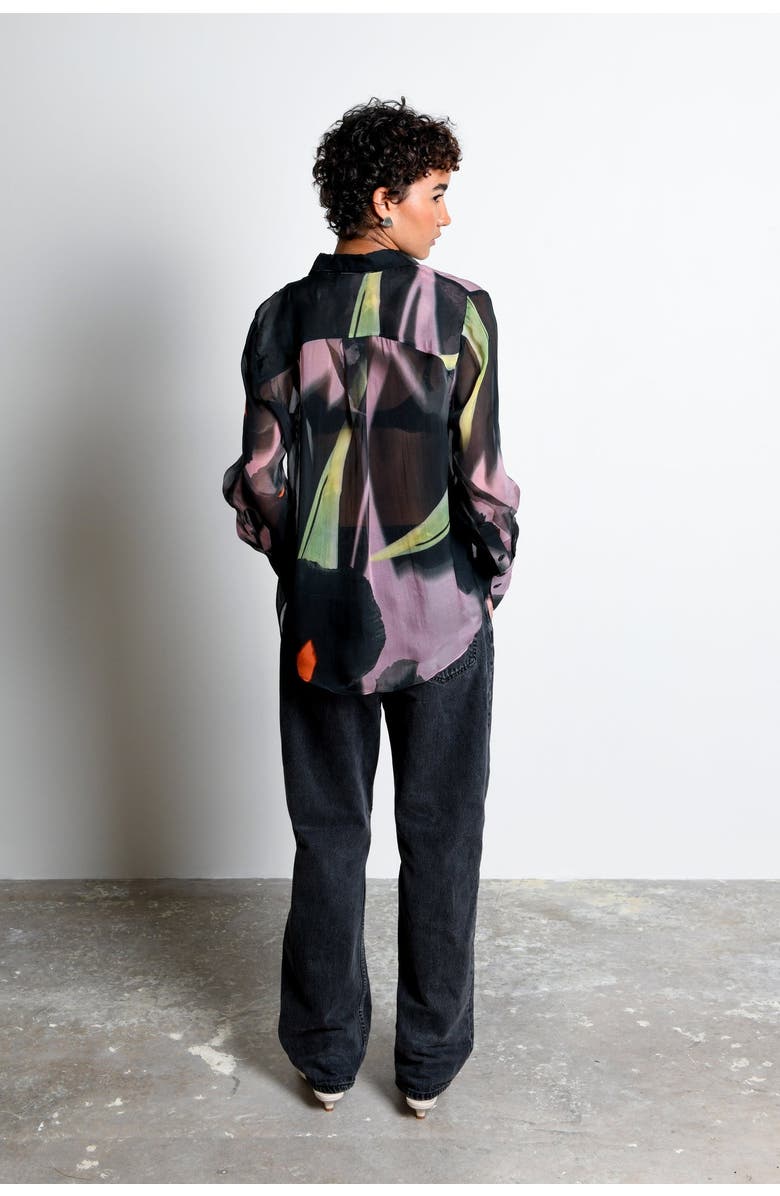 Untitled in Motion Kali Sheer Organza Long Sleeve Button-Down, Alternate, color, Shadow Iris