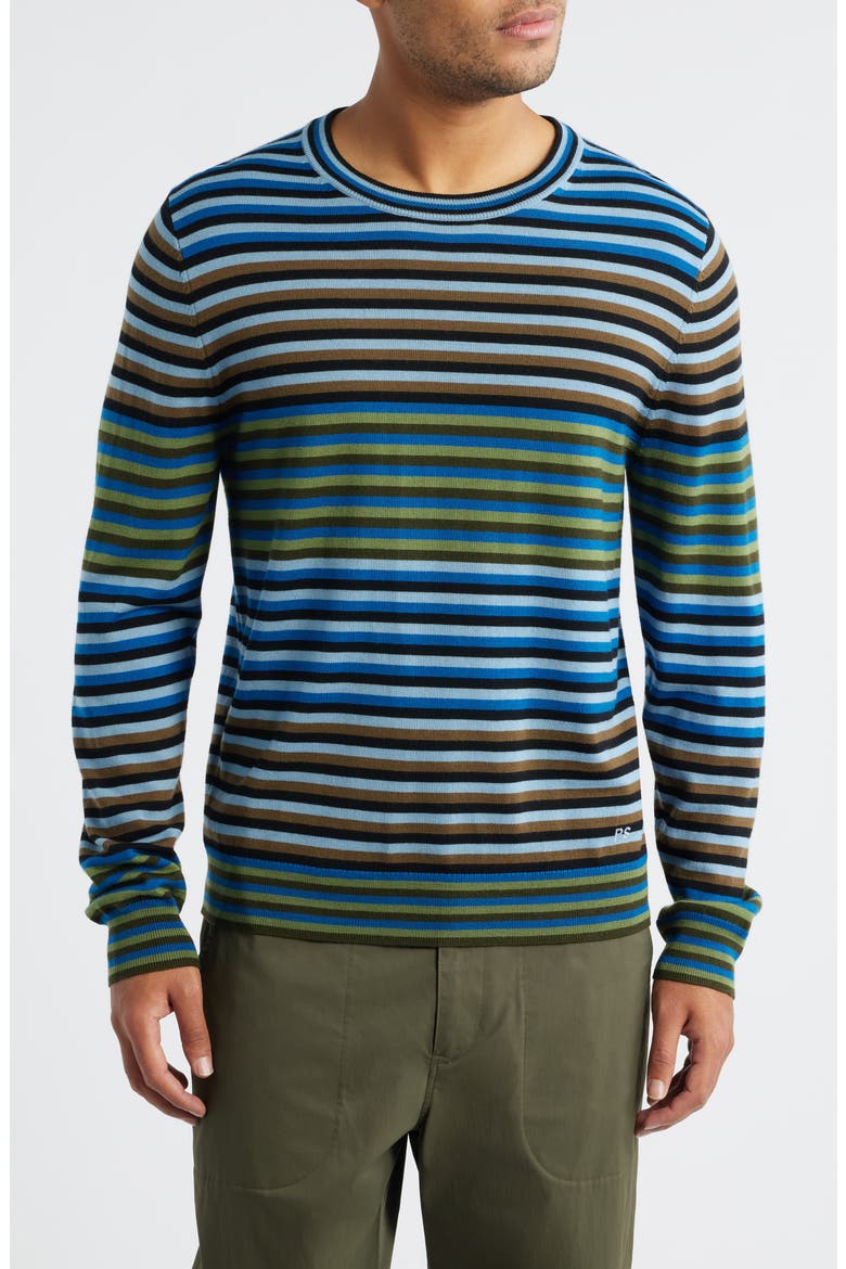 Stripe Merino Wool Crewneck Sweater, Main, color, COBALT BLUE