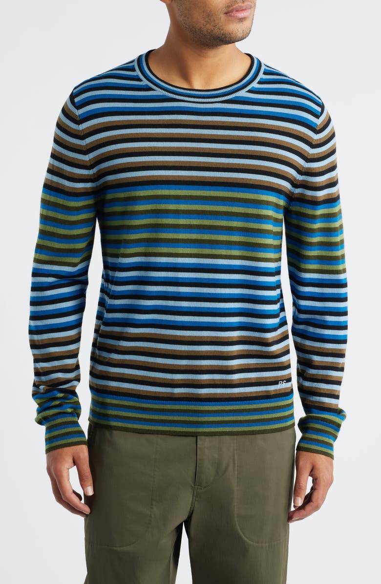 PS Paul Smith Stripe Merino Wool Crewneck Sweater, Main, color, Cobalt Blue