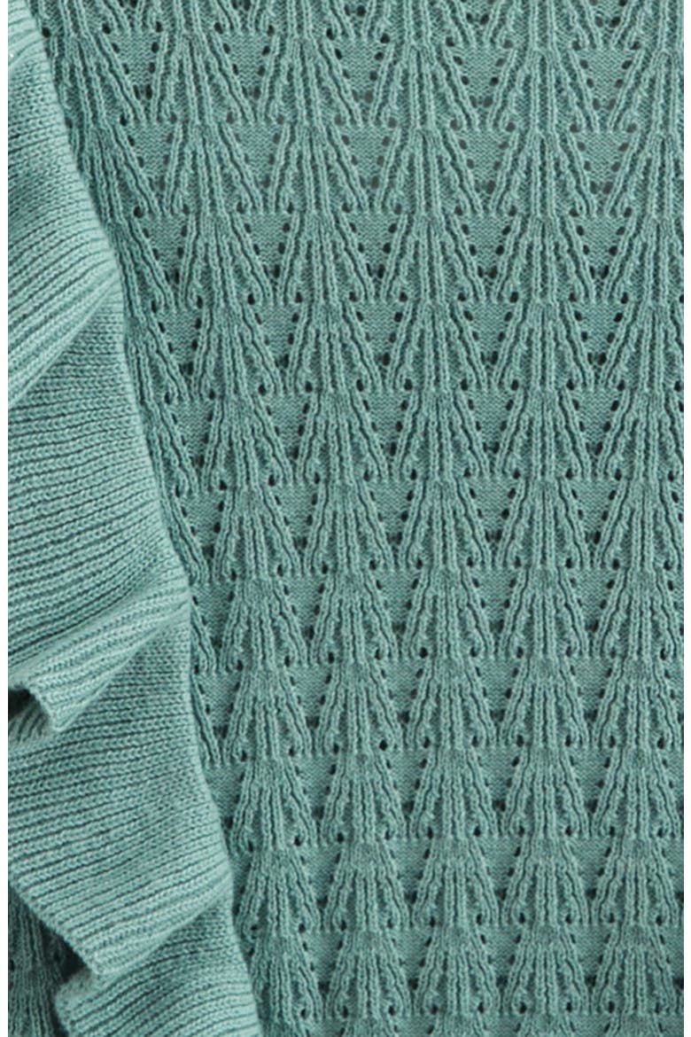 Kids' Ruffle Cotton Pointelle Sweater, Alternate, color, GREEN WING