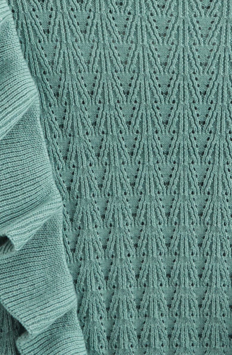 Nordstrom Kids' Ruffle Cotton Pointelle Sweater, Alternate, color, Green Wing