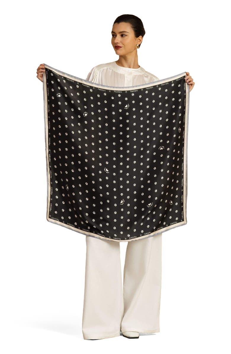 SILKSILKY Pure Silk Paw Print Square Scarf, Alternate, color, Black