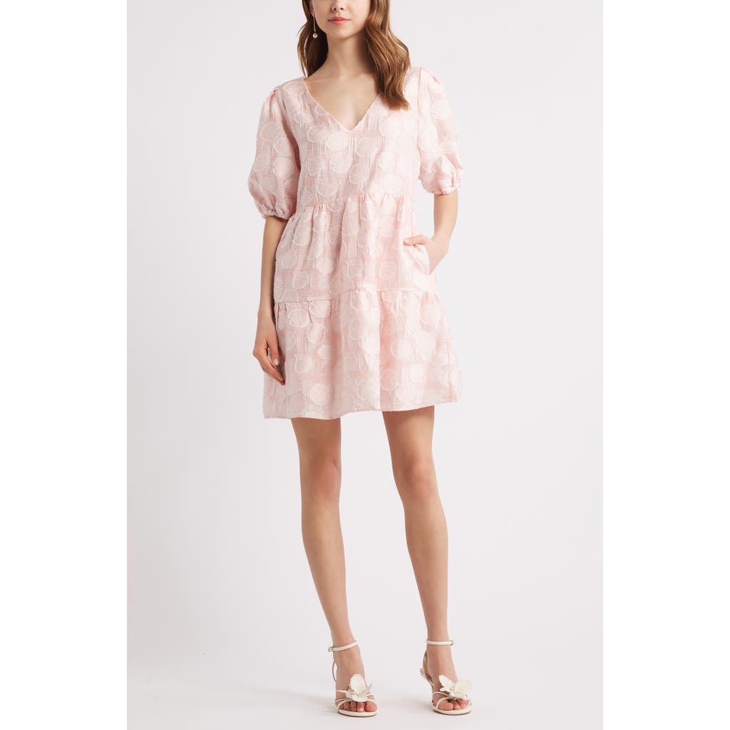 Chelsea28 Puff Sleeve Jacquard Tiered Minidress In Pink