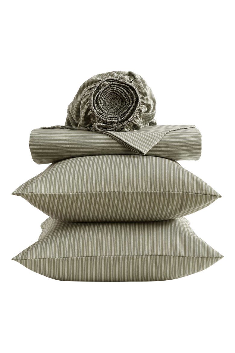 Twill Stripe Texture Sheet Set, Alternate, color, MOSS