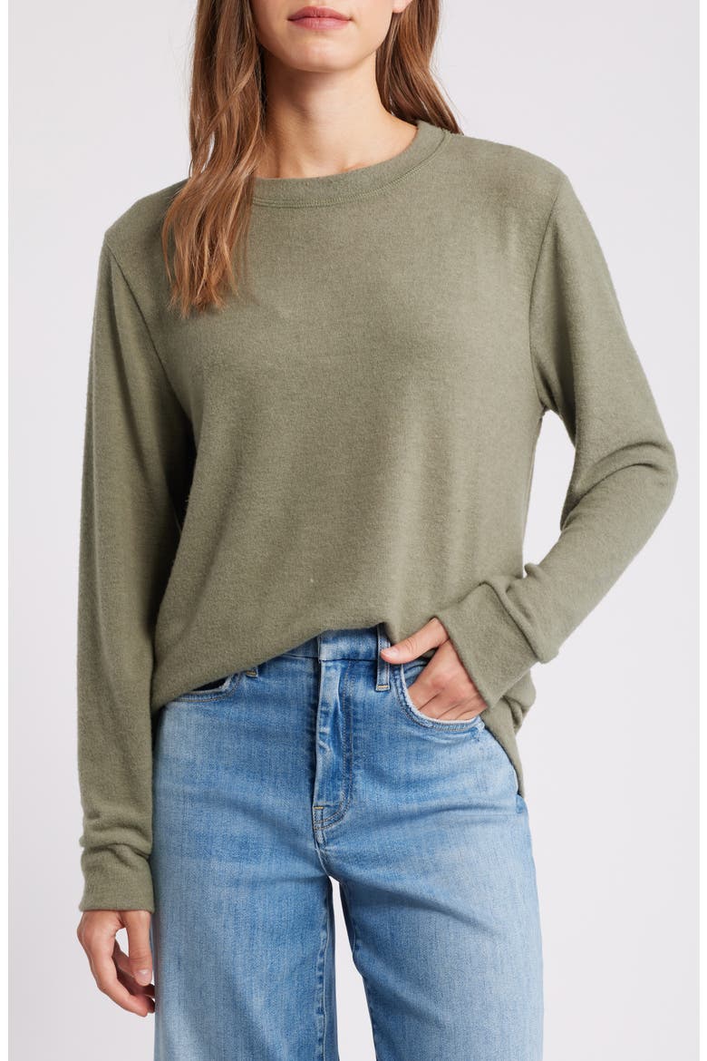 Crewneck Brushed Jersey Top, Main, color, OLIVE