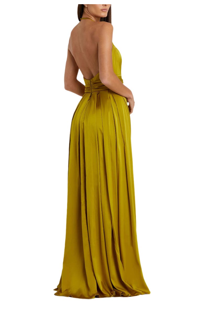 Mac Duggal Charmeuse Halter Strap Soft Tie Waist Gown, Alternate, color, Chartreuse