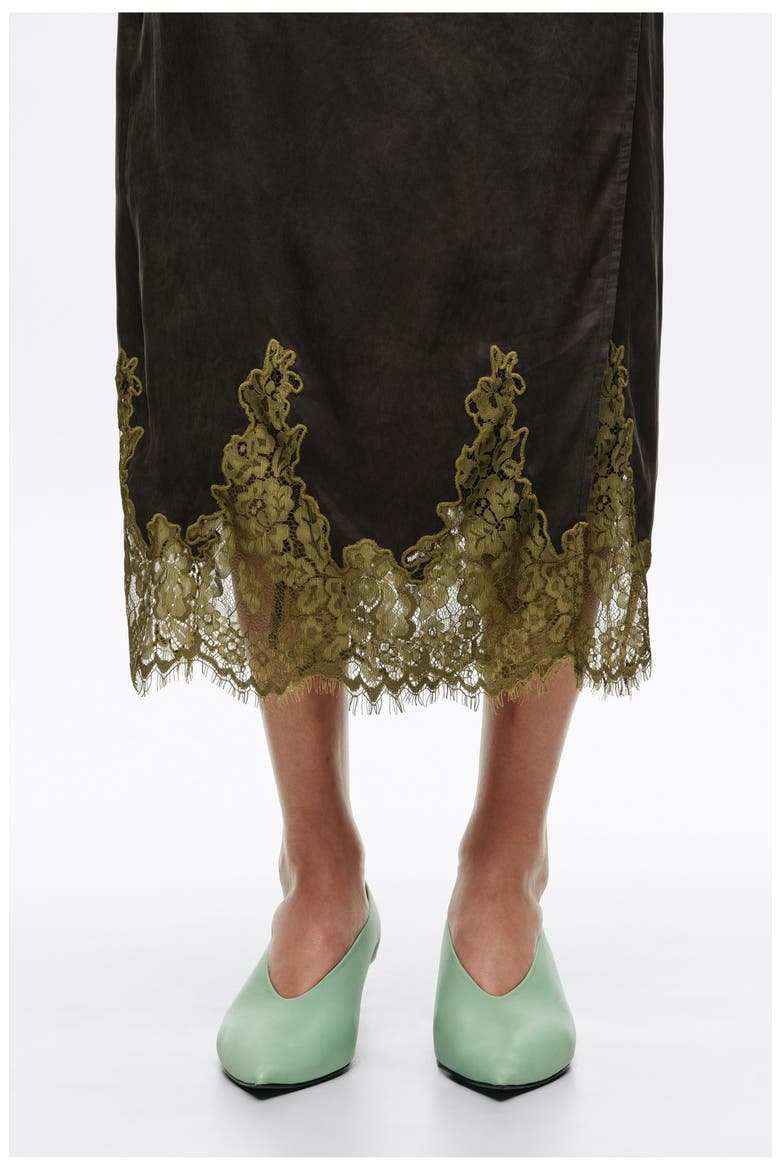 Lace Trim Wrap Midi Skirt, Alternate, color, WASHED BLACK