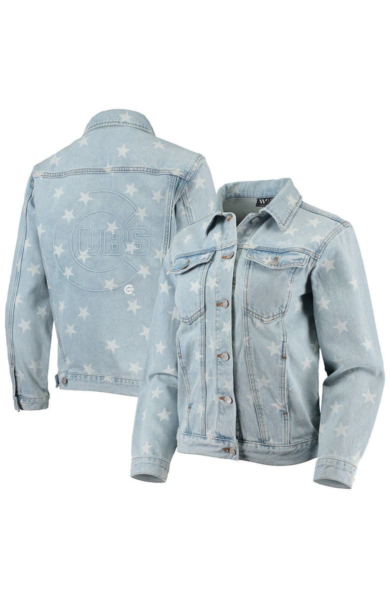 THE WILD COLLECTIVE Women's The Wild Collective Chicago Cubs Allover Print Button-Up Denim Jacket, Main, color, Denim