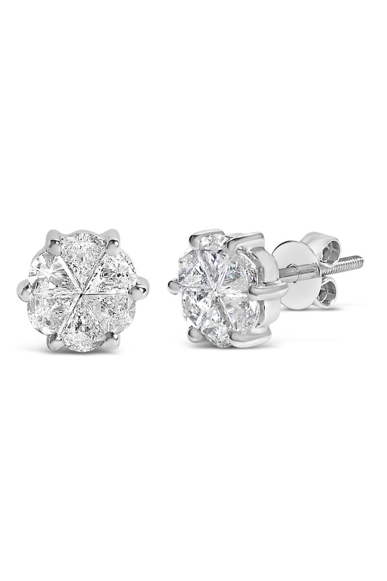 14K White Gold 1.00 Cttw Pie Cut Diamond Solitaire Style Stud Earring, Alternate, color, White