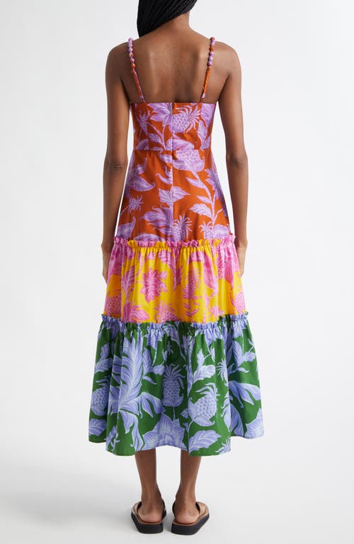 Farm Rio Tropical Swing Mix Belted Cotton Midi Dress In Multi