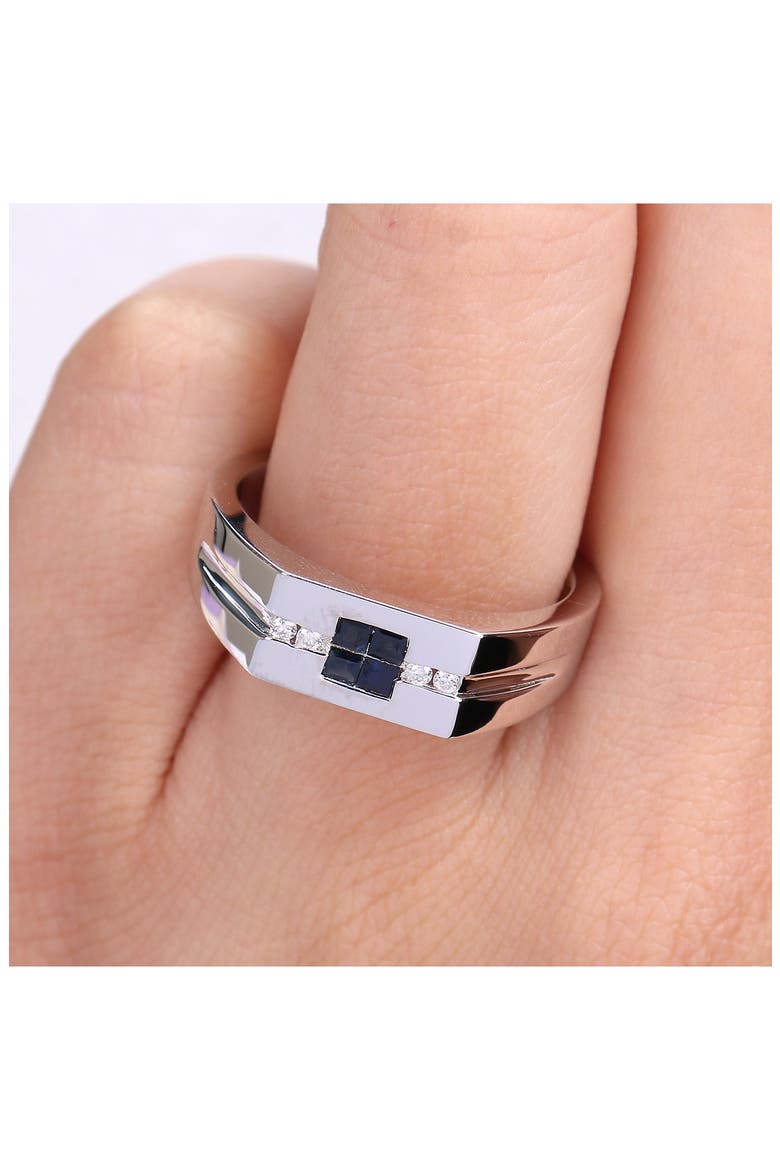 Men's Sterling Silver Blue Sapphire & Diamond Square Ring - 0.05 ctw., Alternate, color, BLUE