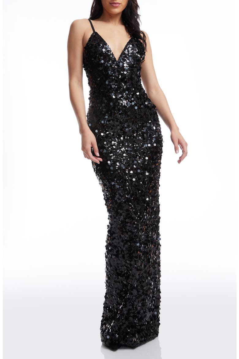 Cammie Paillette Sleeveless Gown, Main, color, BLACK
