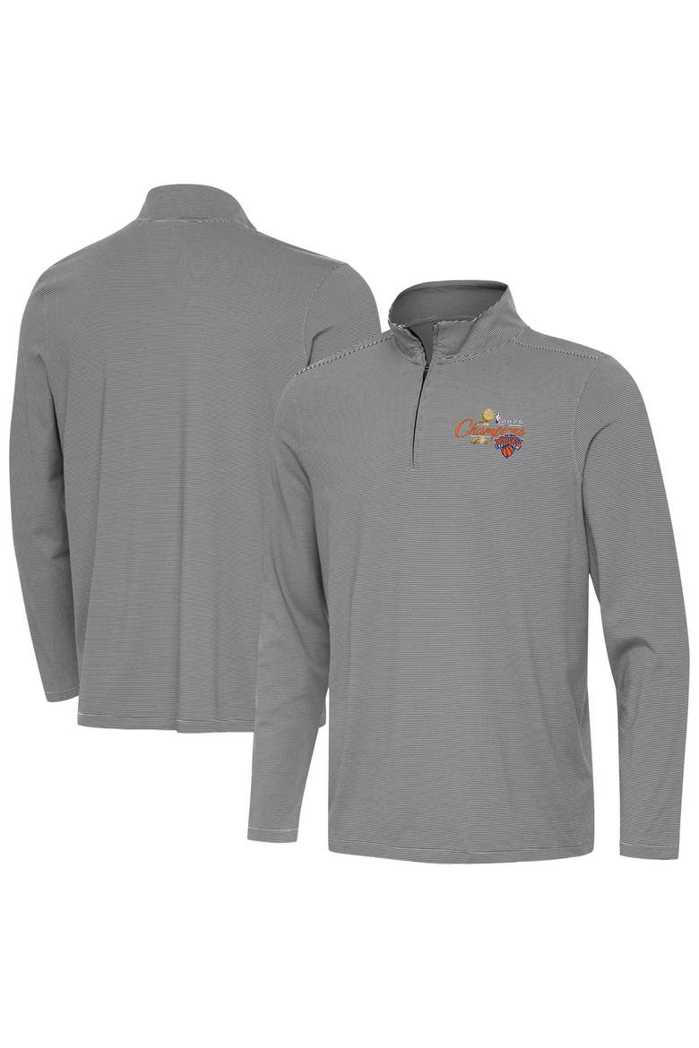 Men's Antigua Black New York Knicks 2026 NBA Finals Champions Official Twine Quarter-Zip Pullover, Main, color, Black