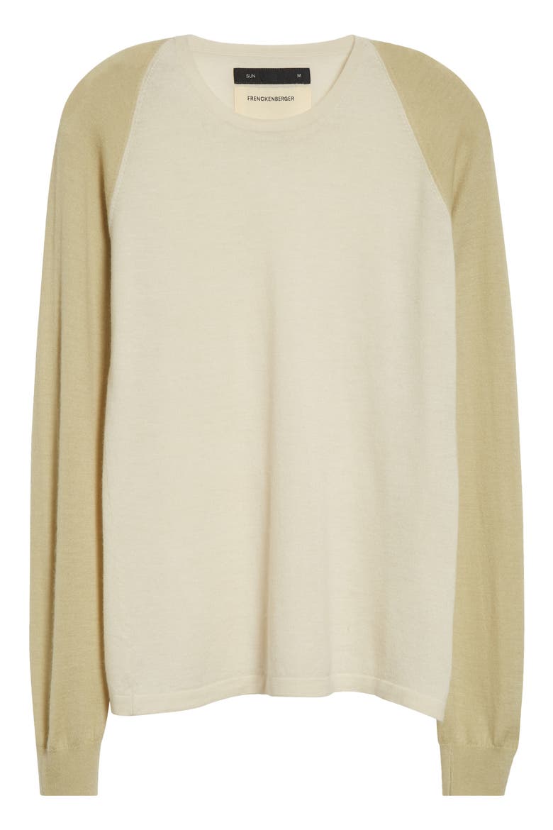 Colorblock Raglan Sleeve Cashmere Sweater, Alternate, color, CHALK/ FADED BEIGE