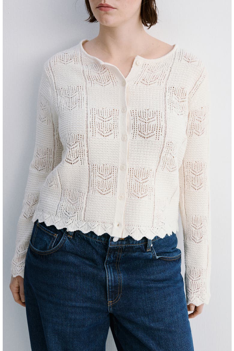 Pointelle Crop Cotton Blend Cardigan, Alternate, color, ECRU