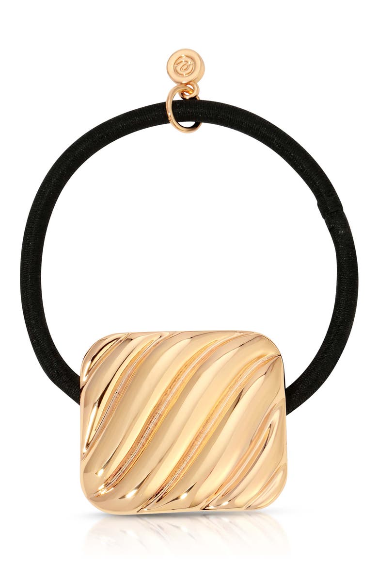 Shiny Square Ponytail Holder, Main, color, GOLD