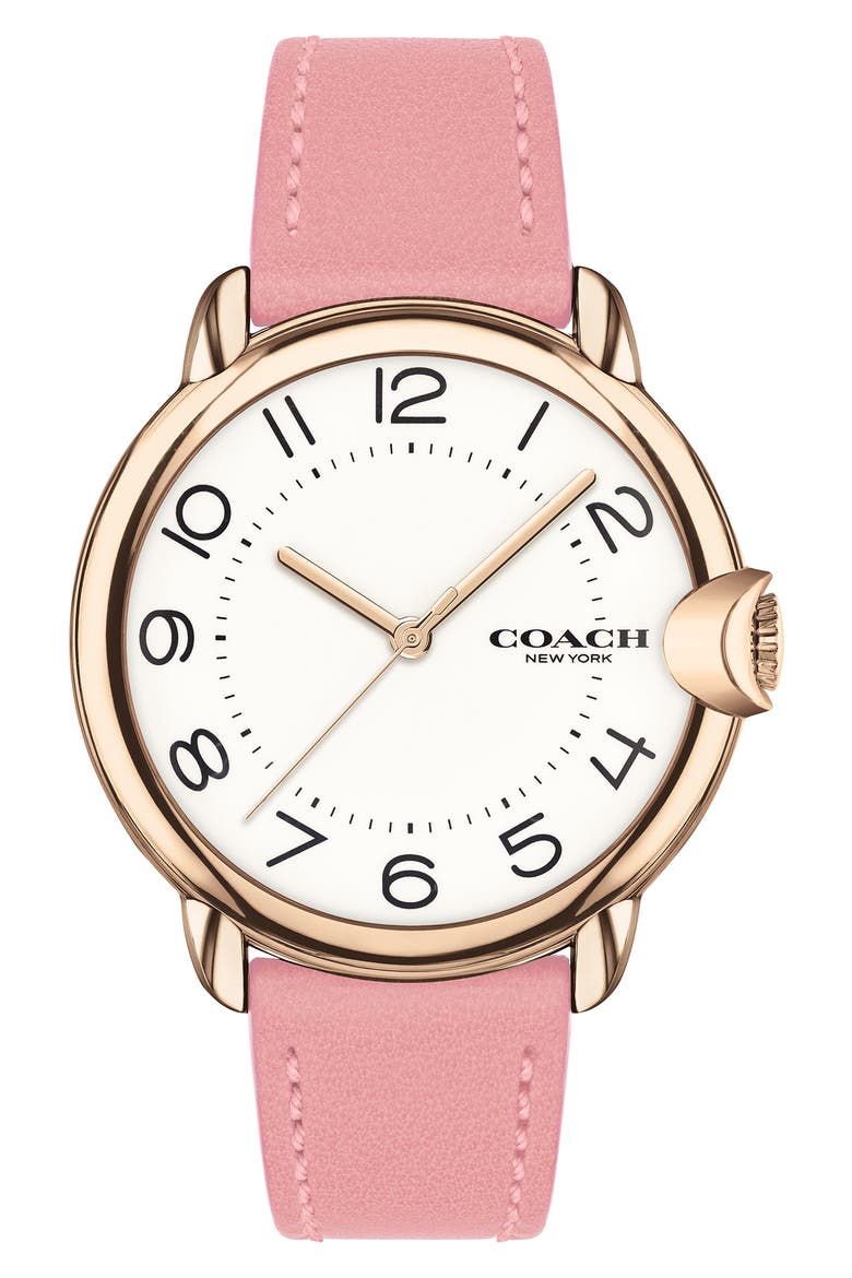 Arden Leather Strap Watch, 36mm, Main, color, WHITE