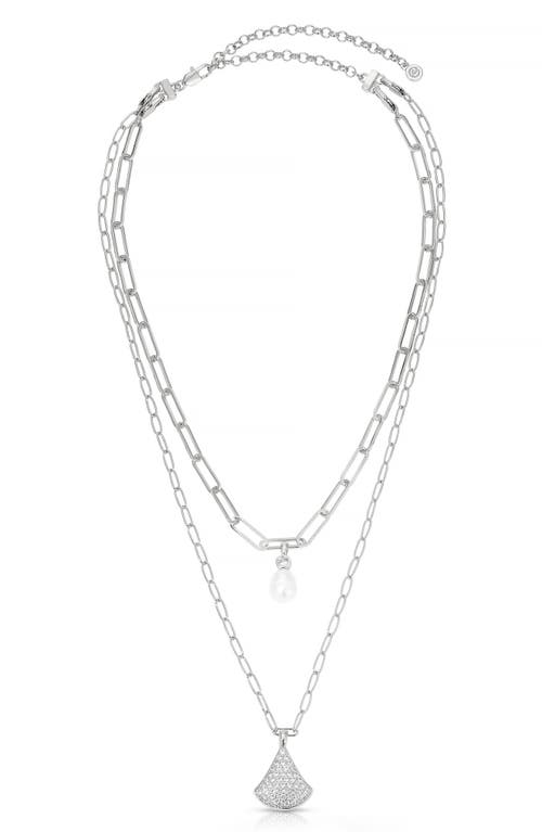 Ettika Layered Teardrop & Freshwater Pearl Charm Necklace In Silver