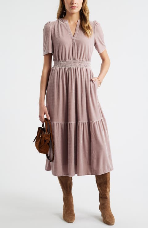 Short Sleeve Velour Midi Dress