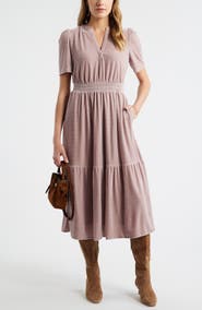 Caslon® Short Sleeve Velour Midi Dress