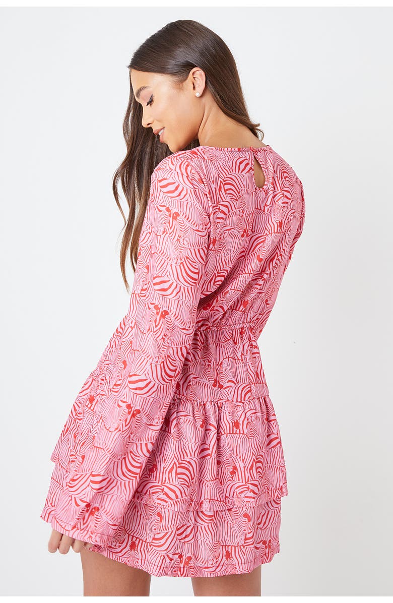 CREEA the Label Cutout Padded Shoulder Print Mini Dress, Alternate, color, 