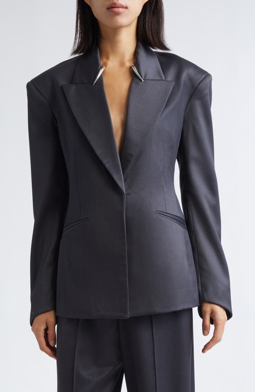 Grace Ling Fangs Single Breasted Wool Blend Blazer In Blue
