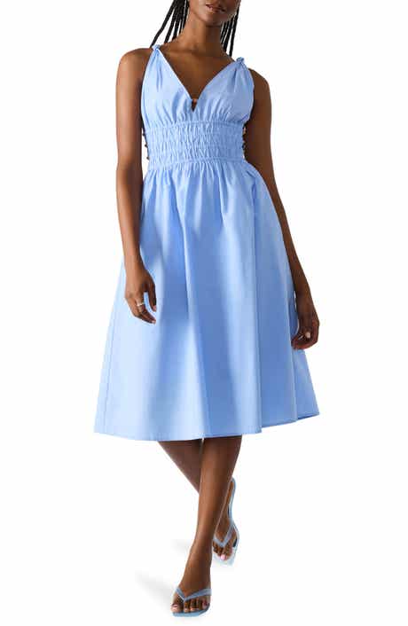Steve Madden Kassie Bead Detail Smock Waist Cotton Midi Dress