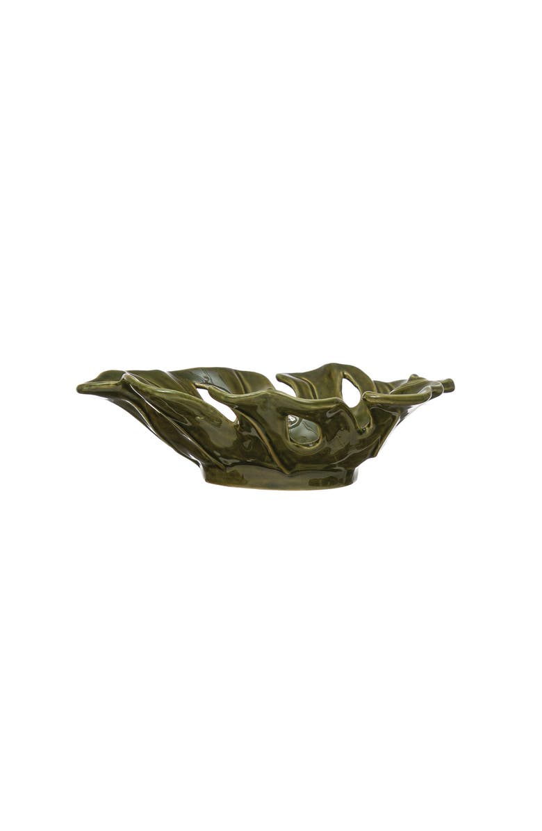 Storied Home Stoneware Leaf Shaped Bowl, Main, color, Green