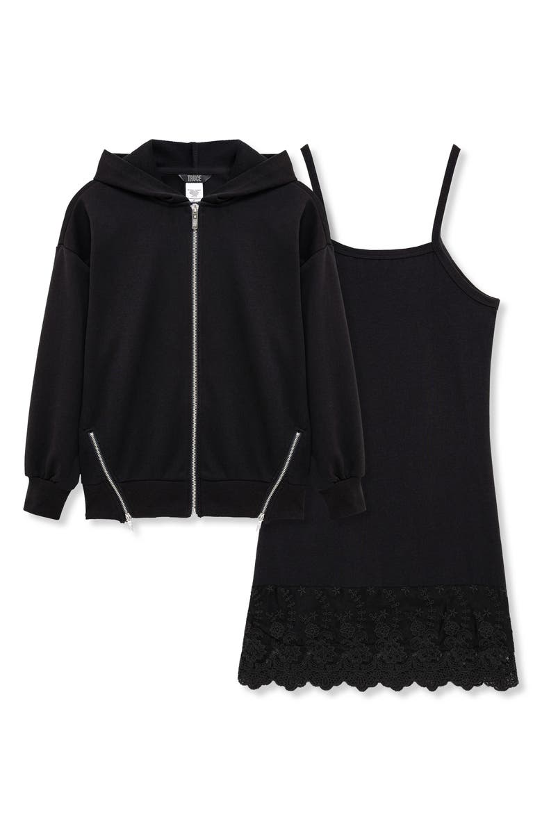 Truce Kids' Spaghetti Strap Dress & Hoodie Set, Main, color, Black