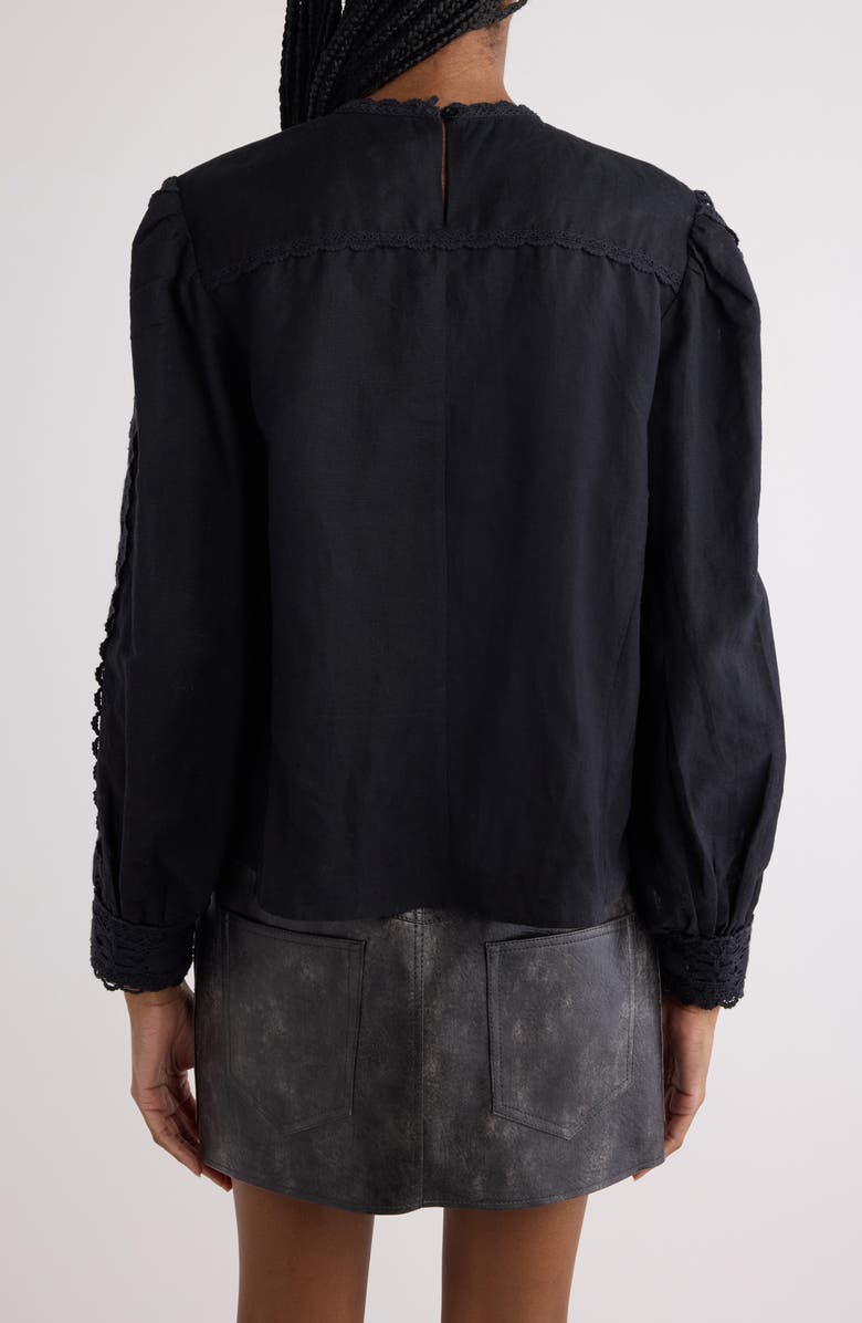 Isabel Marant Étoile Valmira Crochet Detail Linen & Cotton Top, Alternate, color, Black