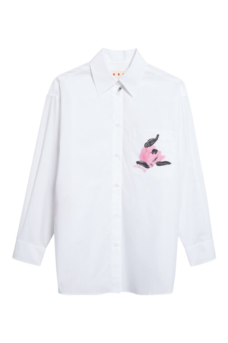 Floral Print Pocket Cotton Button-Up Shirt, Main, color, 00W01 LILY WHITE
