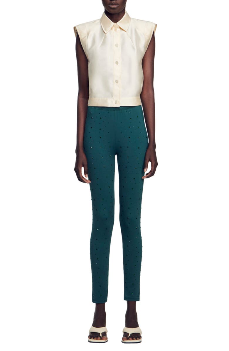 SANDRO Limon Cap Sleeve Satin Blouse, Alternate, color, 