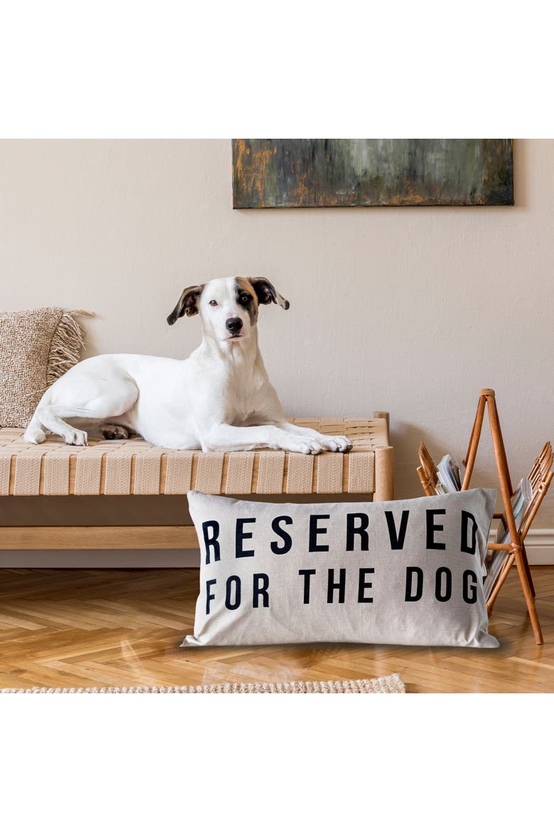 Cotton Lumbar Pillow with "Reserved For The Dog" Design, Natural and Black, Alternate, color, Natural