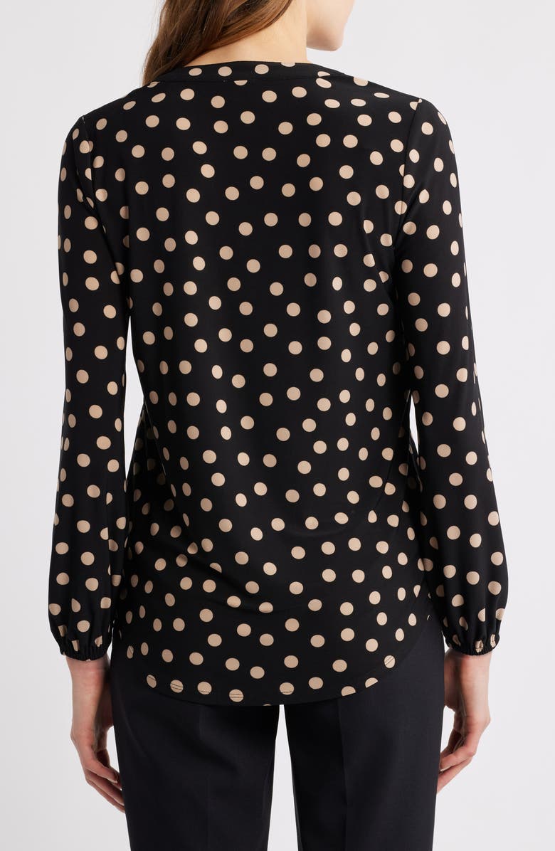 AK ANNE KLEIN Polka Dot Split Neck Top, Alternate, color, Anne Black/ Latte