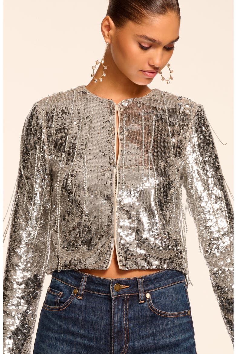 Sapphire Sequin Fringe Crop Jacket, Alternate, color, PLATINUM SEQUIN FRINGE