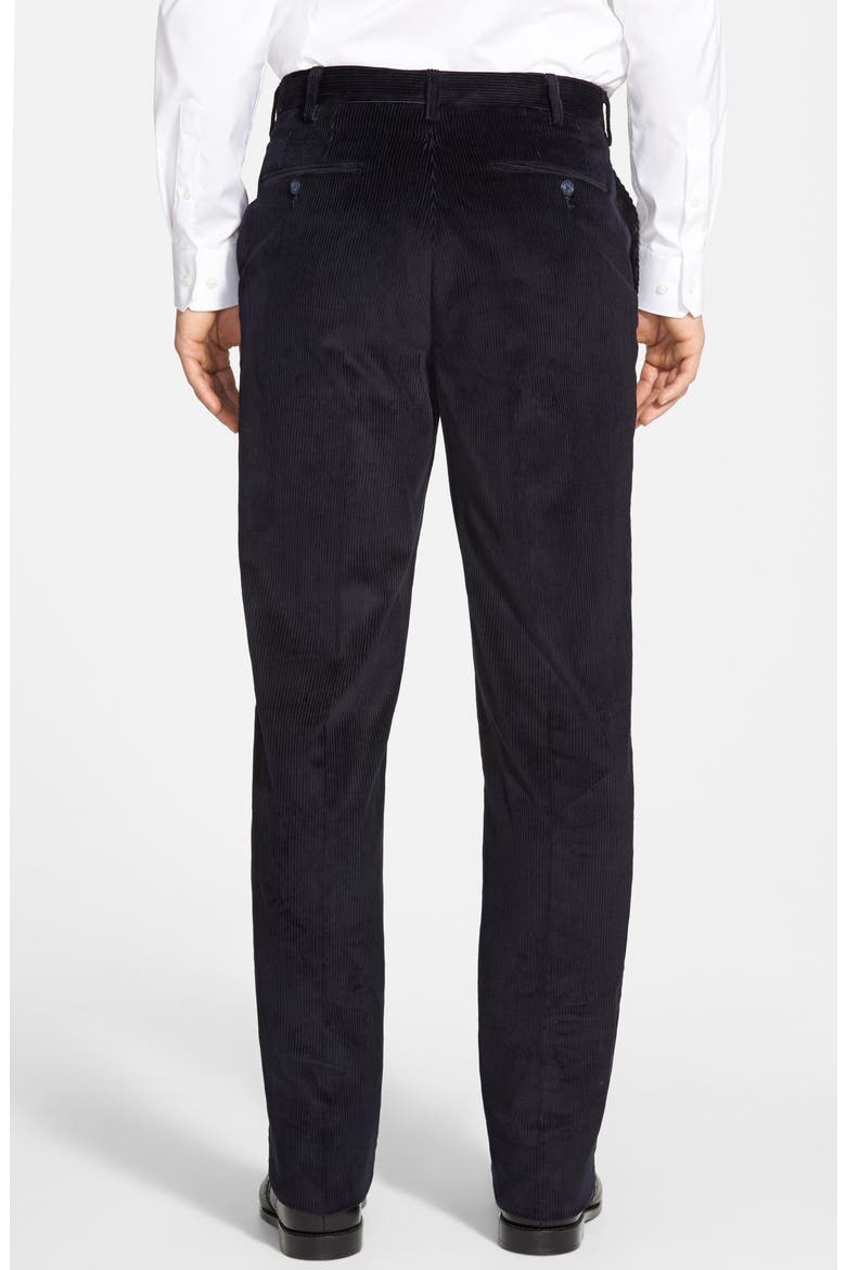 Luxury Italian Corduroy Flat Front Pants, Main, color, NAVY