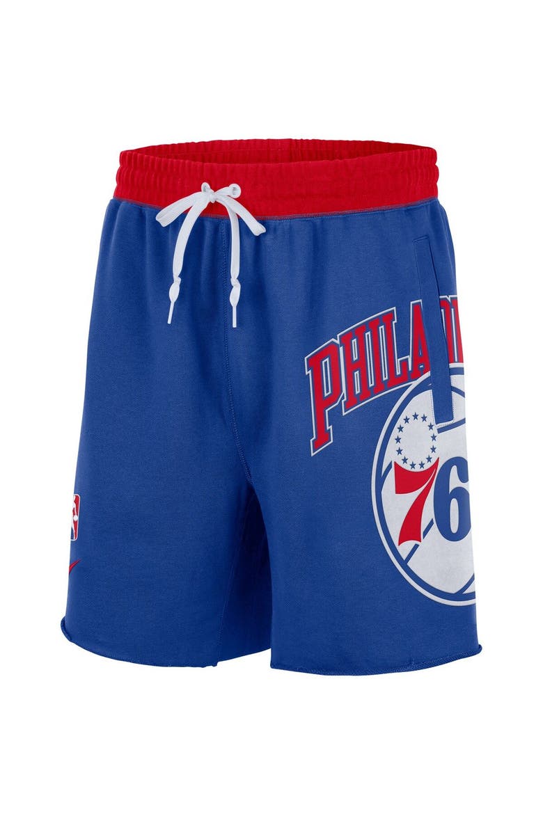 Men's Nike Royal Philadelphia 76ers 75th Anniversary Courtside Fleece Shorts, Alternate, color, Royal