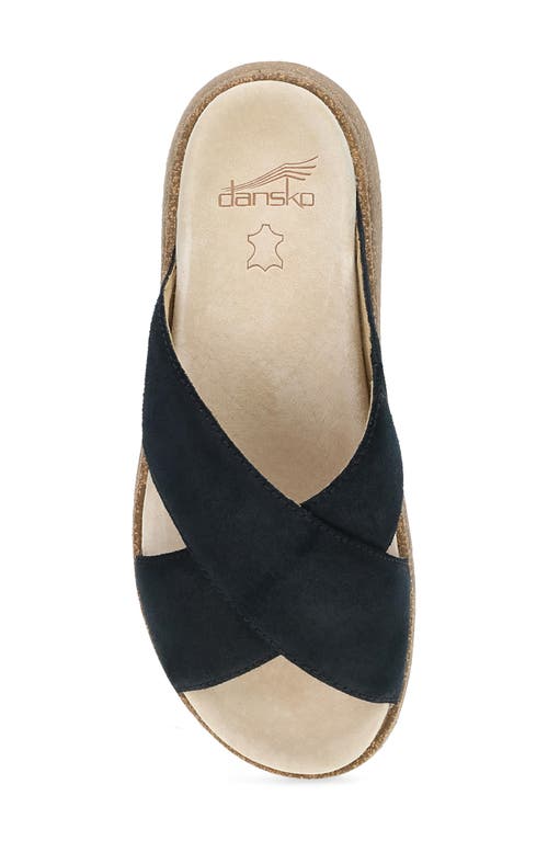 Dansko Bridget Platform Wedge Slide Sandal In Black Burnished Suede