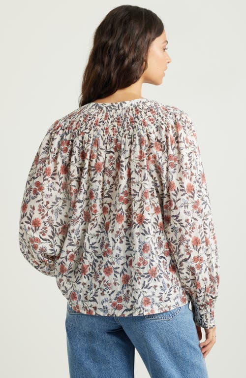 Shop Treasure & Bond Print Smocked Yoke Button-up Shirt In Ivory- Pink Fleurette