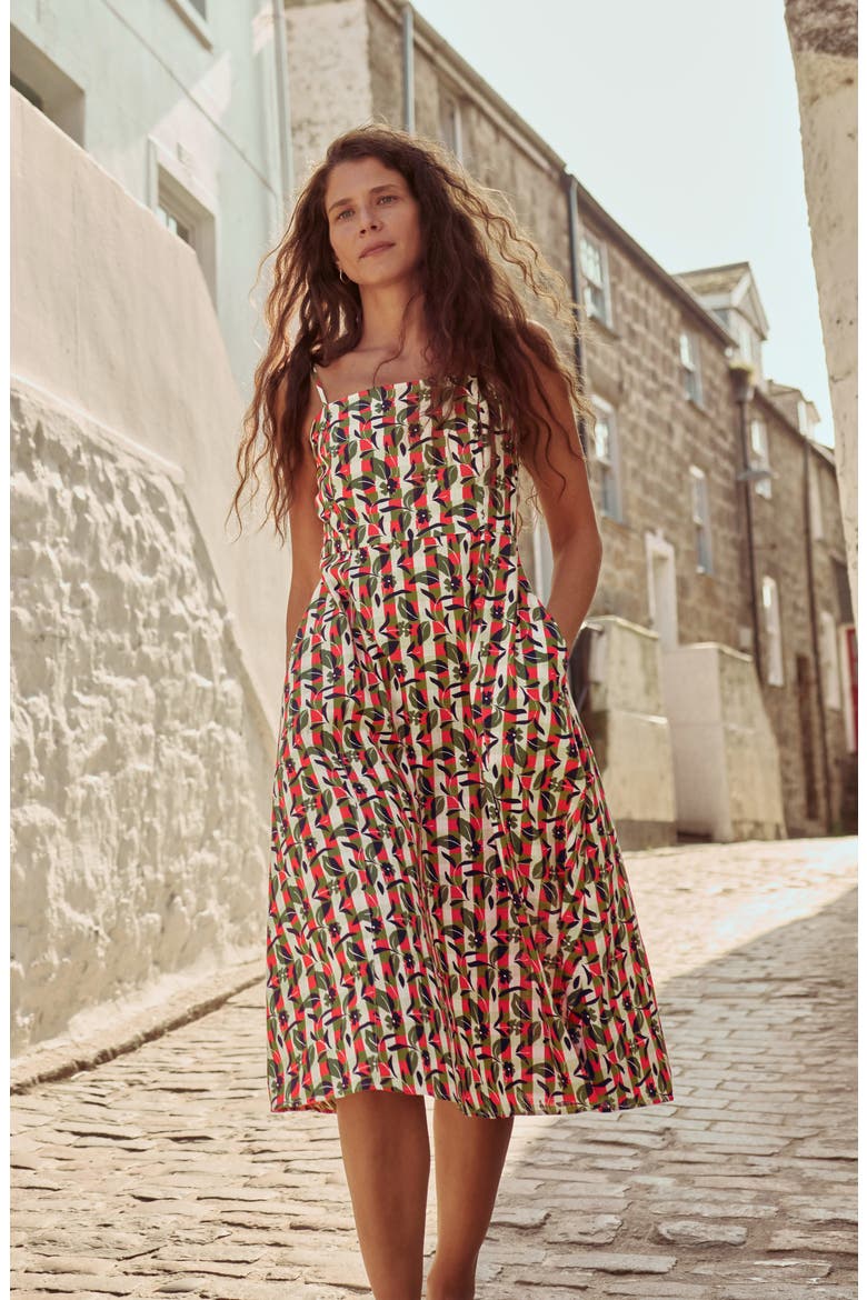 Madern Floral Check Organic Cotton Sundress, Alternate, color, TABLE FLOWERS DARK CITRON