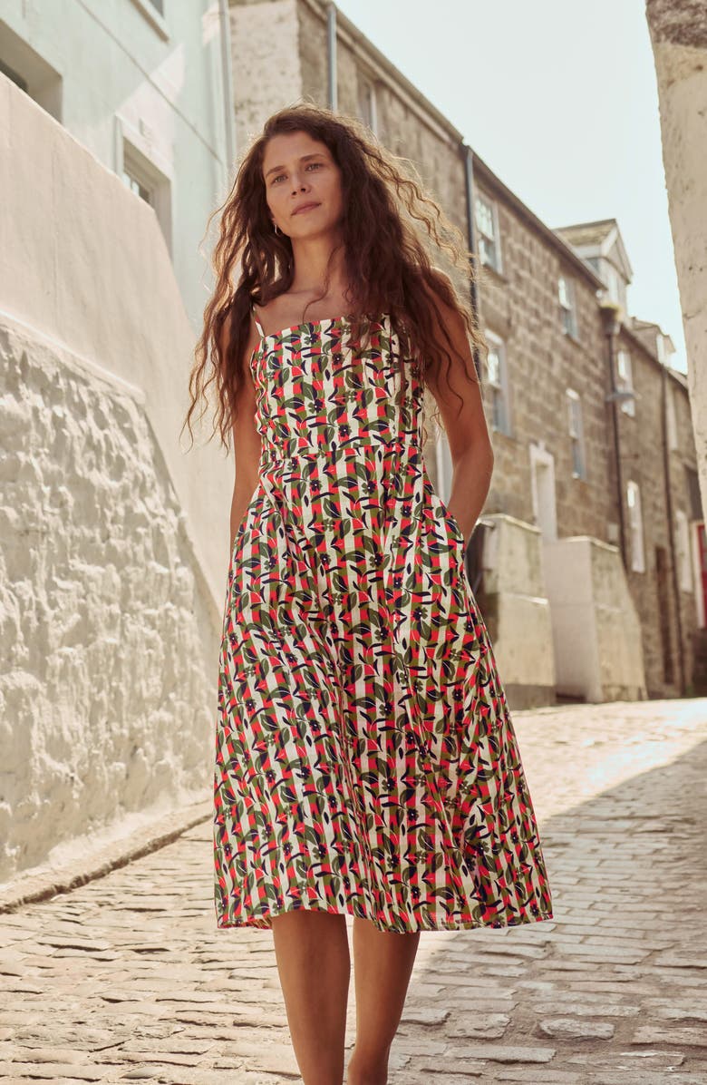 Seasalt Cornwall Madern Floral Check Organic Cotton Sundress, Alternate, color, Table Flowers Dark Citron