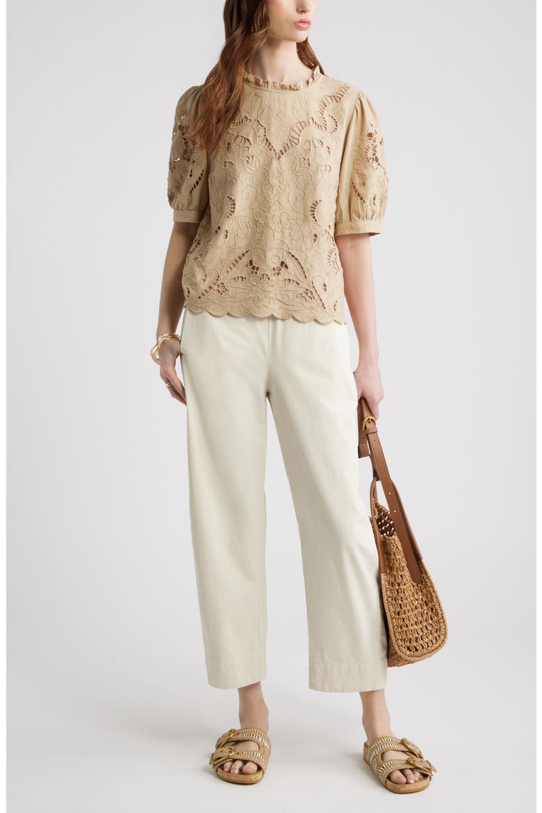 Pull-On Crop Barrel Leg Cotton Pants, Alternate, color, IVORY BIRCH